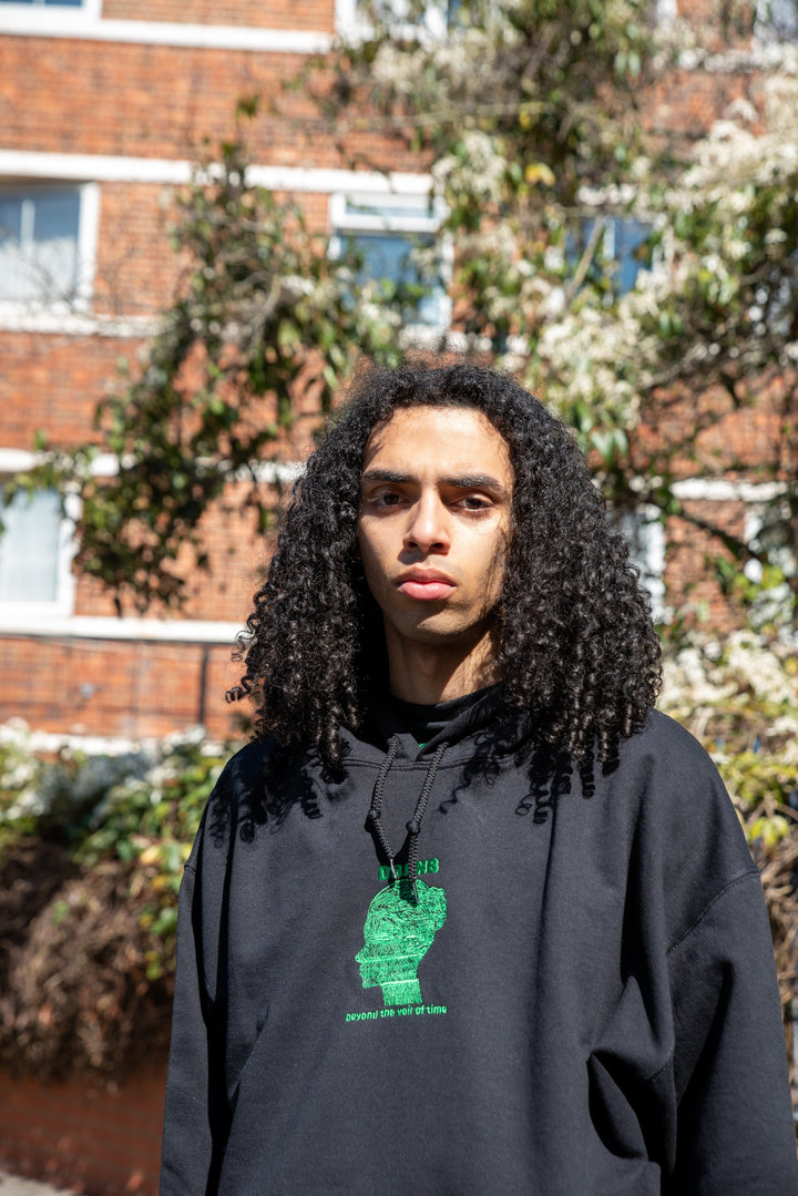 Hoodie in Black with Beyond The Veil Of Time Embroidery by Dreambutdonotsleep