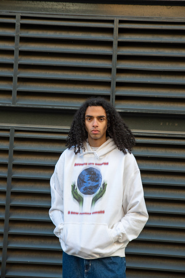 Hoodie in White with Beyond The Horizon Print-0