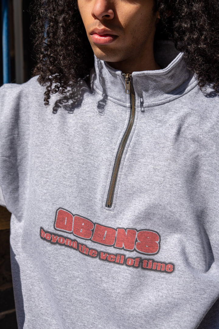 1/4 Zip Sweatshirt in Heather Grey Beyond The Veil Of Time Print by Dreambutdonotsleep