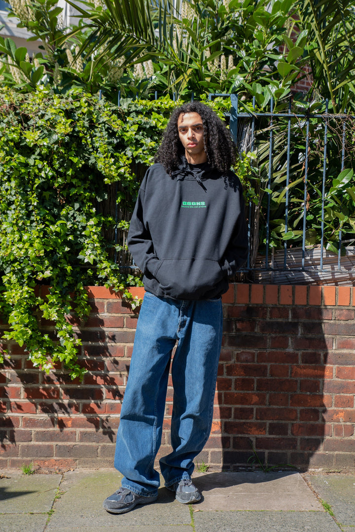 Hoodie in Black with Green Futuristic Logo Embroidery by Dreambutdonotsleep