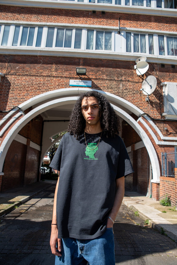 Short Sleeved T-shirt in Black with Beyond The Veil Of Time Embroidery by Dreambutdonotsleep