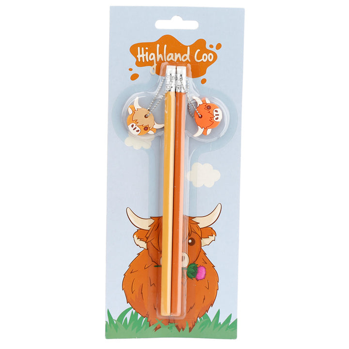 PVC Charm Pencils Set of 2 - Highland Coo Cow STA153 by Puckator