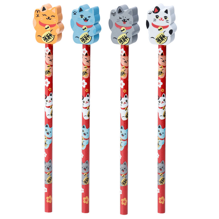 Fun Lucky Cat Maneki Neko Pencil and Eraser Set STA248 by Puckator