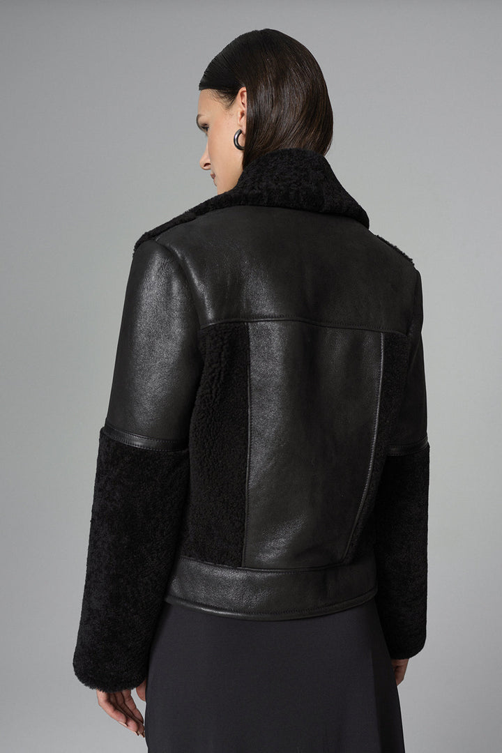 Black Shearling Leather Jacket by Buy Me Fur Ltd