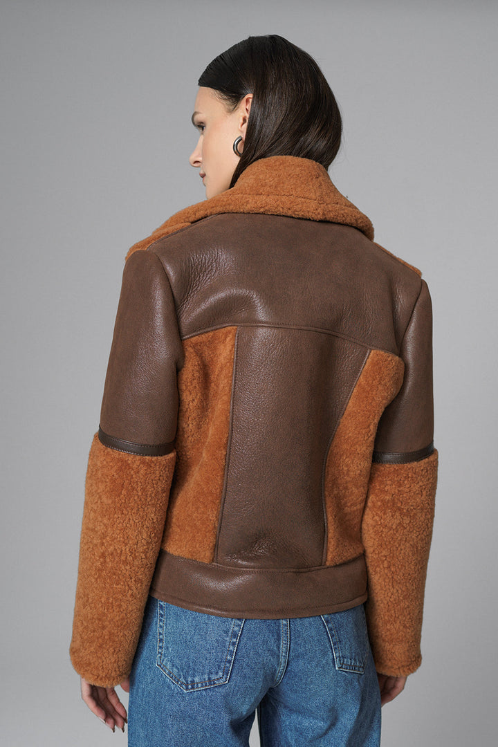 Cognac Shearling Leather Jacket by Buy Me Fur Ltd