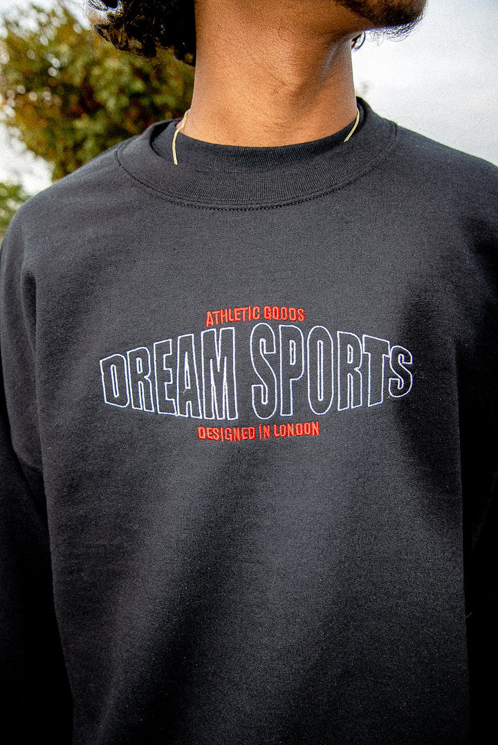 Sweatshirt in Black with Dream Sports Embroidery by Dreambutdonotsleep