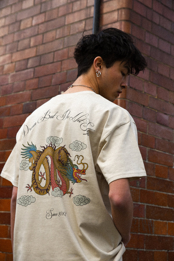 Short Sleeved T-shirt in Sand With Chinese Dragon Print-0