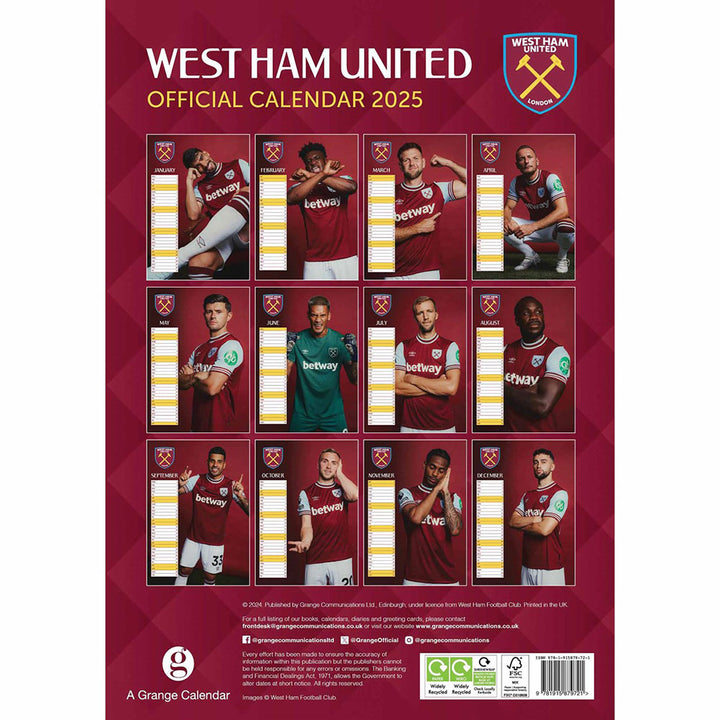 West Ham United FC A3 Calendar 2025 by Football>Premier League>West Ham United FC