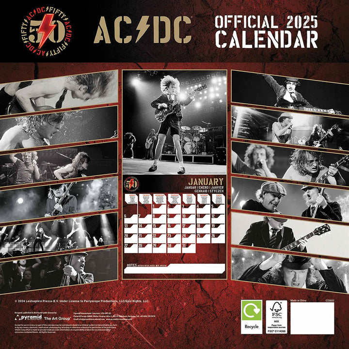 AC/DC Square Calendar 2025 by Entertainment>Music>AC/DC|Entertainment>Music>Taylor Swift