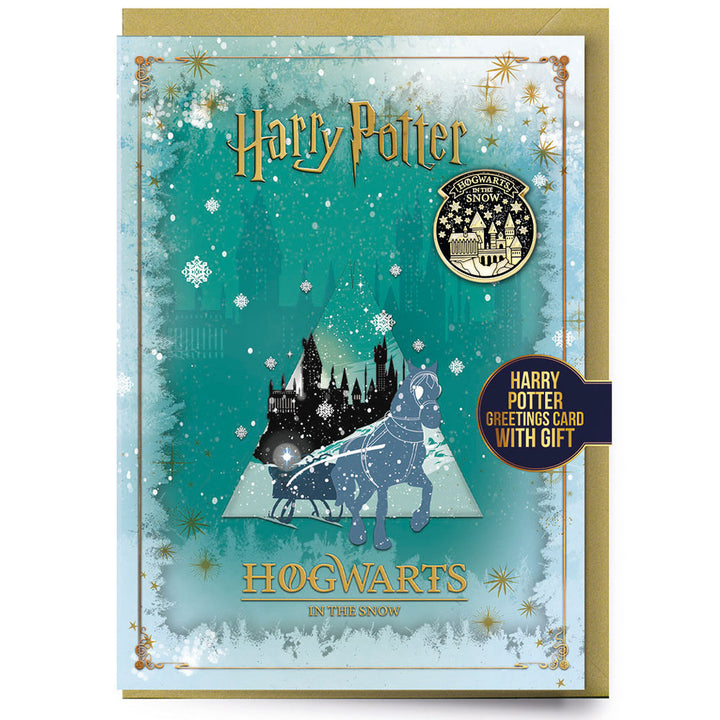 Harry Potter Hogwarts Winter Greetings Card with Badge by Entertainment>Movies>Harry Potter