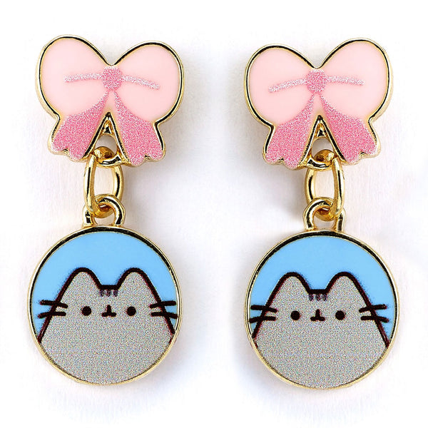 Pusheen Gold Plated Bow Drop Earrings