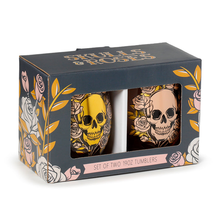 Fun Skulls & Roses Glass Tumbler Set of 2 TUMB11-0