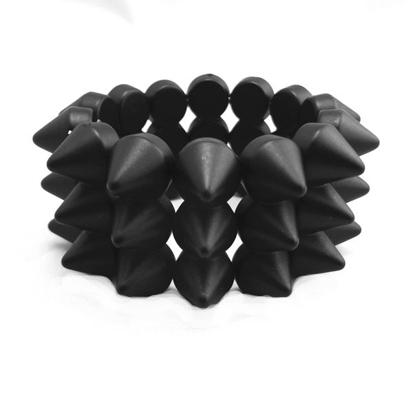 Treble Black Elasticated Spiked Bracelet-0