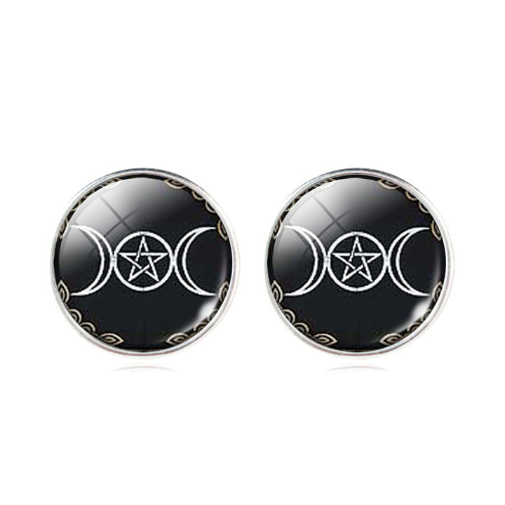 Triple Moon Goddess Stud Earrings-0