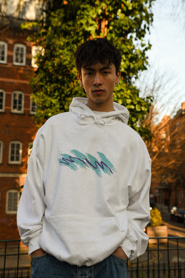 Hoodie in White with Jazz Cup Print by Dreambutdonotsleep