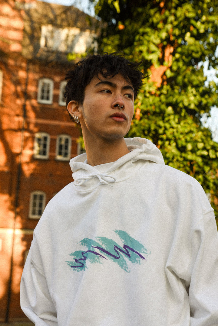 Hoodie in White with Jazz Cup Print by Dreambutdonotsleep