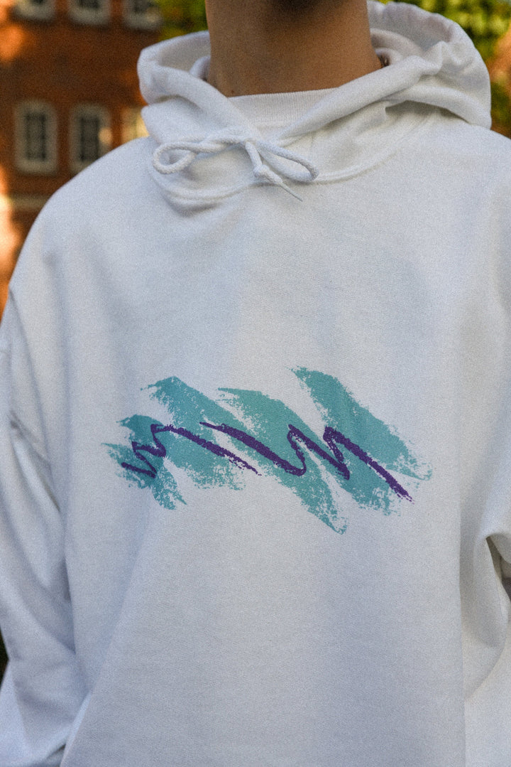 Hoodie in White with Jazz Cup Print by Dreambutdonotsleep