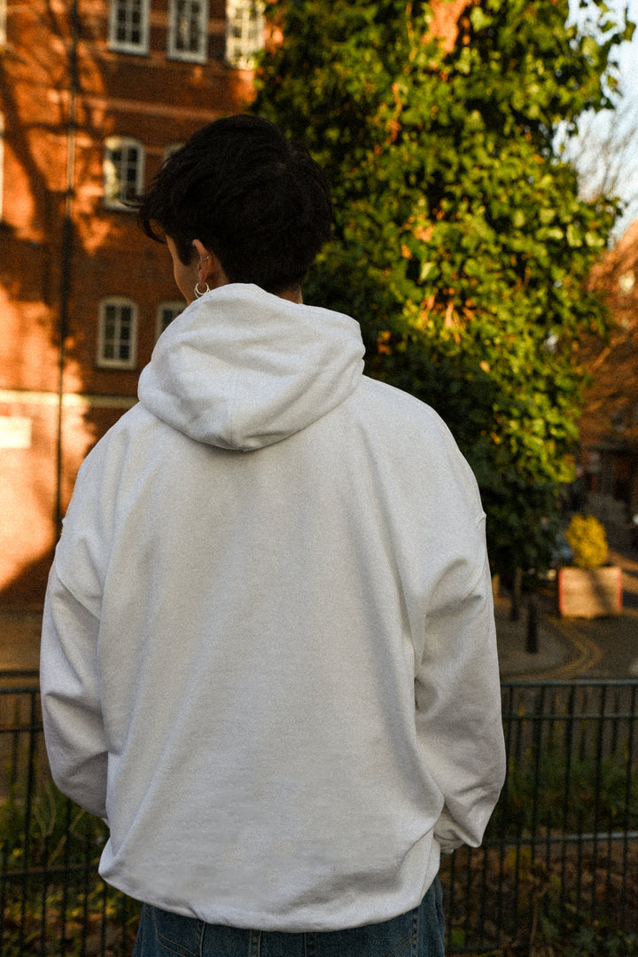 Hoodie in White with Jazz Cup Print by Dreambutdonotsleep