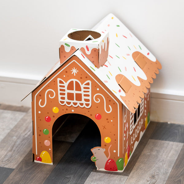 Cardboard Cat Den Playhouse - Christmas Gingerbread House XCATH04-0