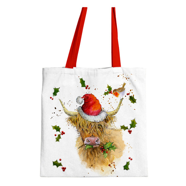 Cotton Zip Up Shopping Bag - Jan Pashley Christmas Highland Coo  XCBAG119-0