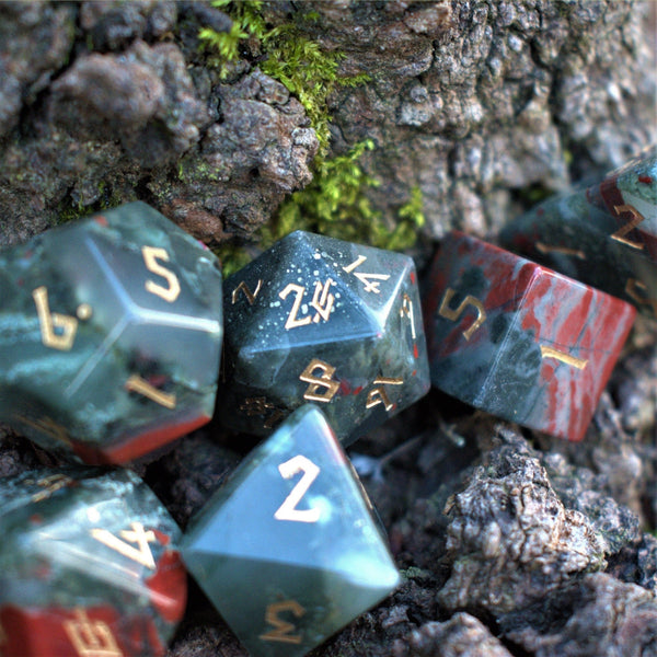 African Bloodstone Stone Dice Set by Misty Mountain Gaming