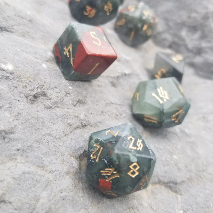 African Bloodstone Stone Dice Set by Misty Mountain Gaming