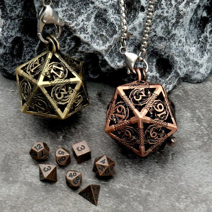 Antique Copper Mini Dice & Bronze Dice Cage Set by Haxtec