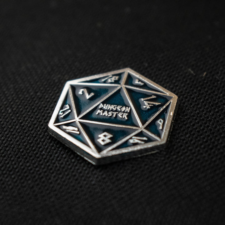 Aqua and Silver D20 Pin by Misty Mountain Gaming