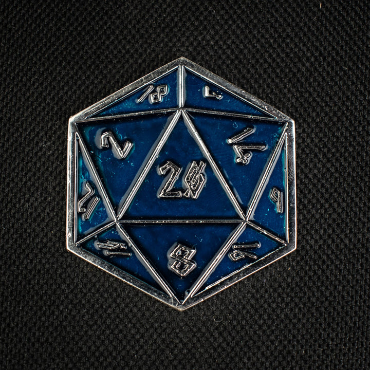 Aqua and Silver D20 Pin by Misty Mountain Gaming