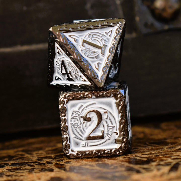 Ballad of the Bard Black and White Metal Dice Set by Misty Mountain Gaming