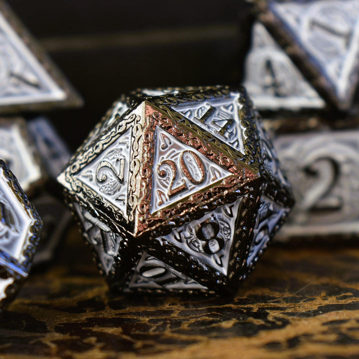 Ballad of the Bard Black and White Metal Dice Set by Misty Mountain Gaming