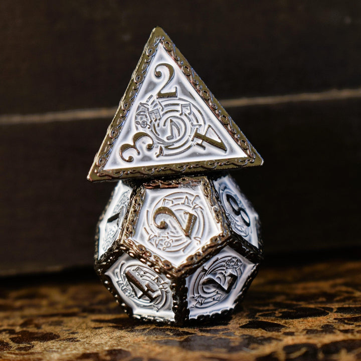 Ballad of the Bard Black and White Metal Dice Set by Misty Mountain Gaming