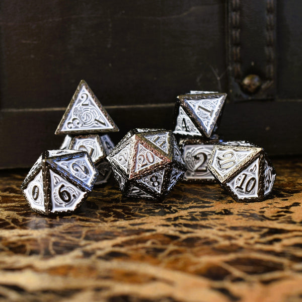 Ballad of the Bard Black and White Metal Dice Set by Misty Mountain Gaming