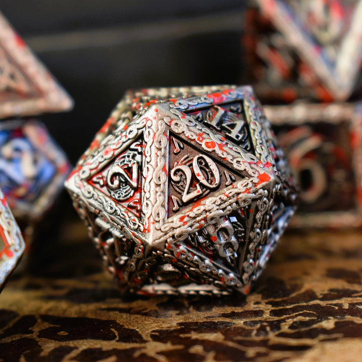 Ballad of the Bard Bloodstained Silver Metal Dice Set by Misty Mountain Gaming