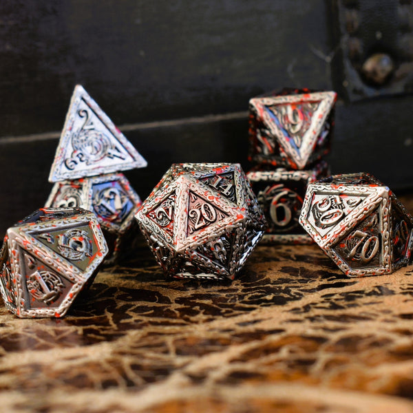 Ballad of the Bard Bloodstained Silver Metal Dice Set by Misty Mountain Gaming