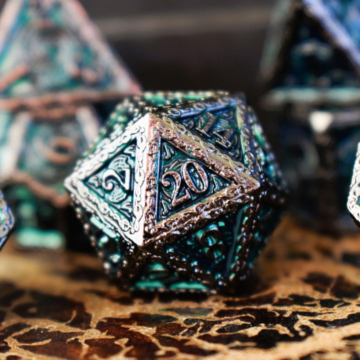 Ballad of the Bard Green and Black Metal Dice Set by Misty Mountain Gaming