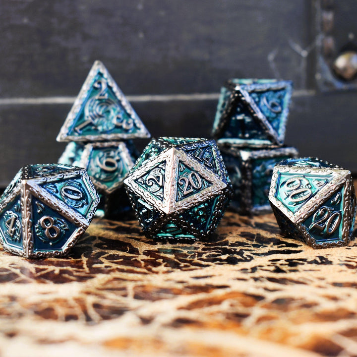 Ballad of the Bard Green and Black Metal Dice Set by Misty Mountain Gaming