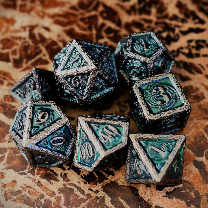 Ballad of the Bard Green and Black Metal Dice Set by Misty Mountain Gaming