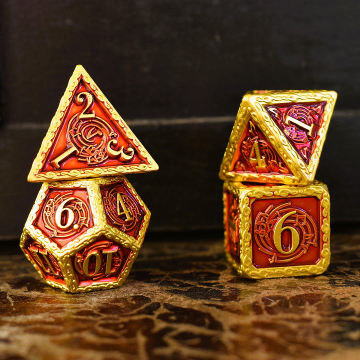 Ballad of the Bard Red and Gold Metal Dice Set by Misty Mountain Gaming