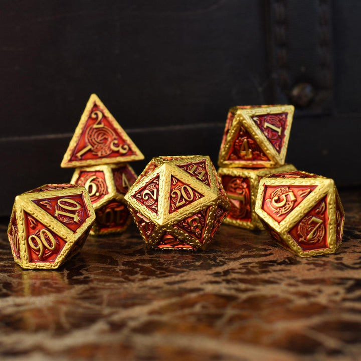 Ballad of the Bard Red and Gold Metal Dice Set by Misty Mountain Gaming