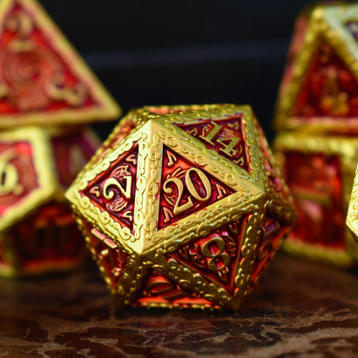 Ballad of the Bard Red and Gold Metal Dice Set by Misty Mountain Gaming