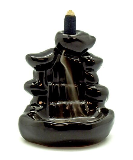 Black Ceramic Wide Steps Back Flow Incense Burner by Fantasy Gifts