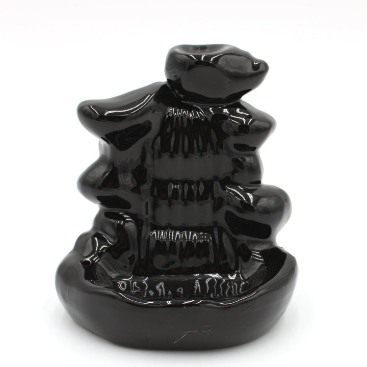 Black Ceramic Wide Steps Back Flow Incense Burner by Fantasy Gifts