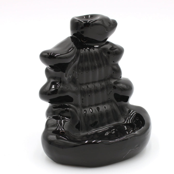 Black Ceramic Wide Steps Back Flow Incense Burner by Fantasy Gifts