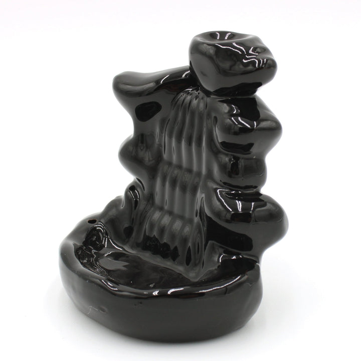 Black Ceramic Wide Steps Back Flow Incense Burner by Fantasy Gifts