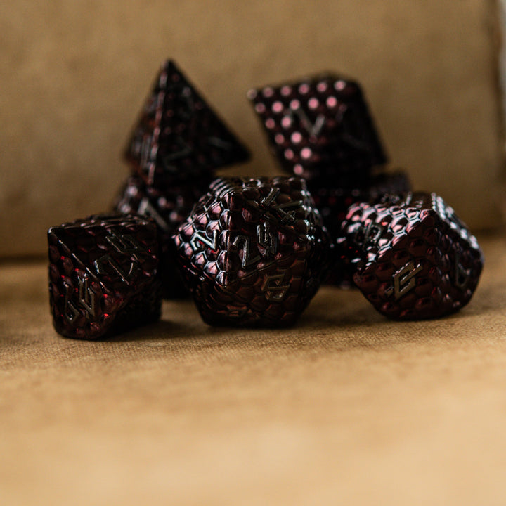 Blood Red Dragon's Egg Metal Dice Set by Misty Mountain Gaming