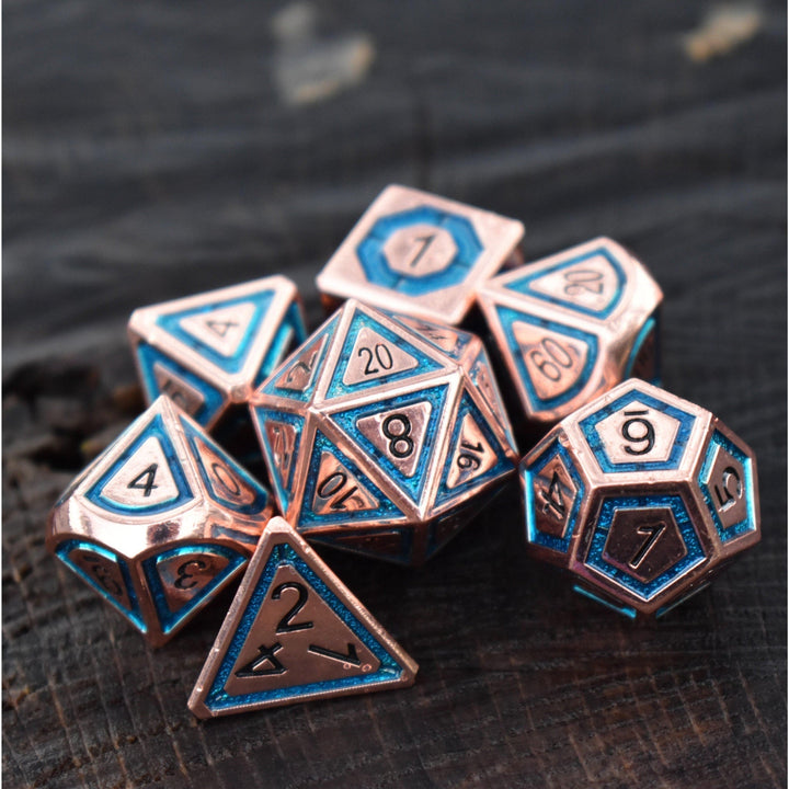 Cleric's Domain Aqua And Bronze Metal Dice Set by Misty Mountain Gaming