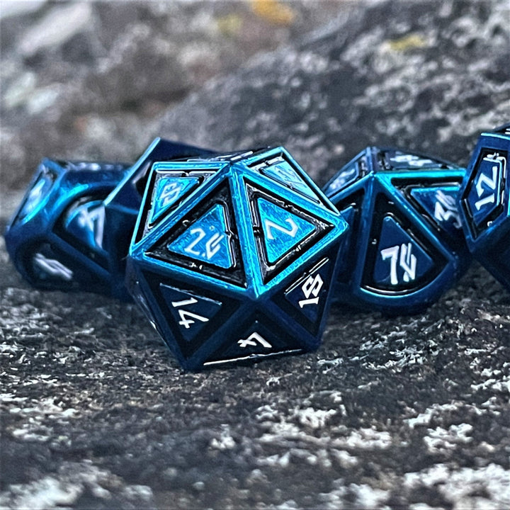 Cleric's Domain Black And Blue Metal Dice Set by Misty Mountain Gaming