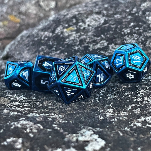 Cleric's Domain Black And Blue Metal Dice Set by Misty Mountain Gaming