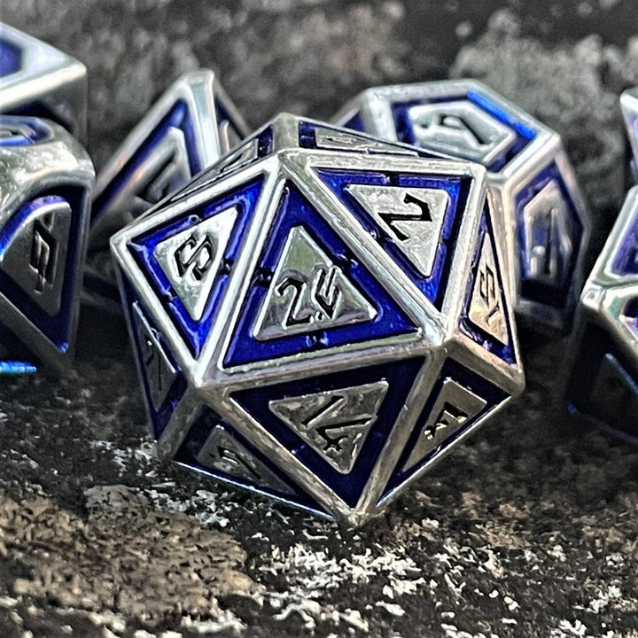 Cleric's Domain Blue & Silver Metal Dice Set by Misty Mountain Gaming